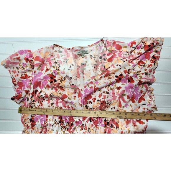 Frye & Co Pink & Red Floral Summer Dress Capped Sleeves Women's Size 2X Midi - Picture 9 of 14